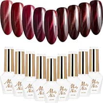 9x Lakier Hybrydowy Mollynails Cat Eye Reds Zestaw 9w1 Bordo Kocie Oko