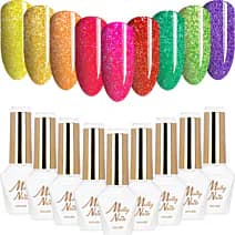 9x Lakier Hybrydowy Mollynails Flashing Lights Neon Zestaw 9w1 Brokatowy