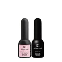 Zestaw do paznokci: regenerująca baza do hybryd i żeli shimmer nude + top hybrydowy super połysk