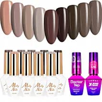 MollyNails Choco Dreams Zestaw 9 Lakierów Hybrydowych Do Paznokci + Baza X-Bond Base + Top Doctor Top