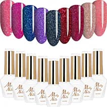 9x Lakier Hybrydowy Mollynails Duo Flashing Lights Zestaw 9w1 Brokatowy