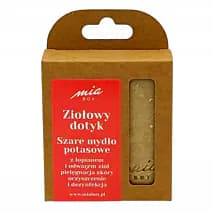 Ziołowy Dotyk Szare mydło potasowe z łopianem i dla skóry potrzebującej dezynfekcji. Naturalne Mydło Potasowe – Delikatne do Ciała, Handmade