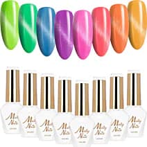 8x Lakier Hybrydowy Mollynails Cat Eye Pastel Zestaw 8w1 Wiosenny Letni