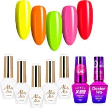 5x Lakier Hybrydowy Mollynails Skittle Nails Baza i Top Zestaw Na Lato