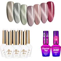 MollyNails Cat Eye Crystal Water v2.0 Zestaw 7 Lakierów Hybrydowych Do Paznokci + Baza Top