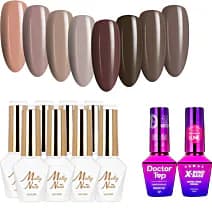 MollyNails Choco Dreams Czekoladowe Zestaw 8 Lakierów Hybrydowych Do Paznokci + Baza Top