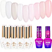 MollyNails French Manicure Zestaw 9 Lakierów Hybrydowych Do Paznokci + Baza X-Bond Base + Top Doctor Top