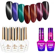 7x Lakier Hybrydowy Mollynails Cat Eye Seduction Zestaw 7w1 Do Paznokci