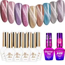 MollyNails Cat Eye Womanity v2.0 Zestaw 9 Lakierów Hybrydowych Do Paznokci + Baza Top
