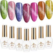 7x Lakier Hybrydowy Mollynails Cat Eye Glacier Crush Zestaw 7w1 Wiosenny