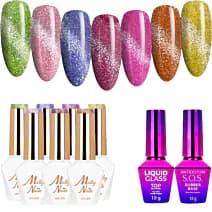 MollyNails Cat Eye Glacier Crush Zestaw 7 Lakierów Hybrydowych Do Paznokci + Baza Top