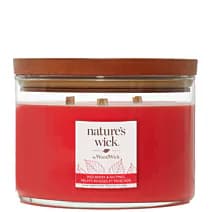 Natures Wick Świeca w Szkle z 3 Drewnianymi Knotami Redberry & Nutmeg
