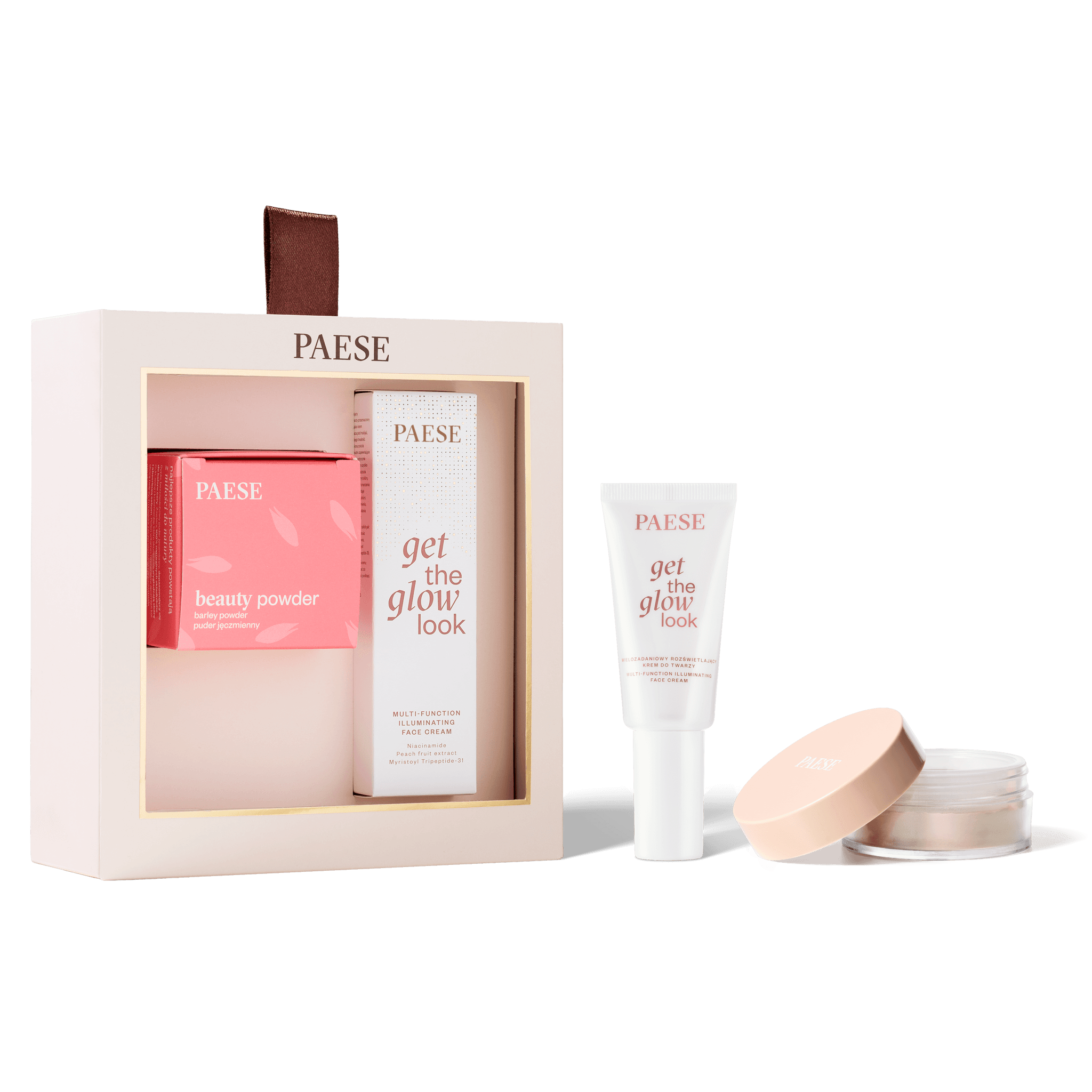 Zestaw prezentowy: Get The Glow Look Krem + Sypki puder jęczmienny