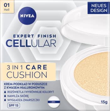 Cellular Expert Finish krem-podkład do twarzy, w poduszce, z kwasem hialuronowym, SPF 15, nr 01 Jasny