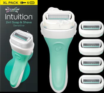 Intuition 2in1 Soap & Shave maszynka do golenia dla kobiet, 1 rączka + 5 wkładów, 4 ostrzowa, Sensitive