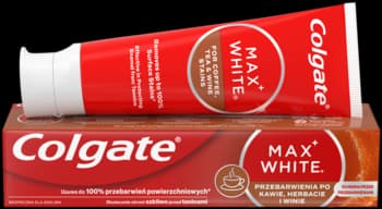 Max White pasta do zębów, usuwająca przebarwienia po kawie, herbacie i winie