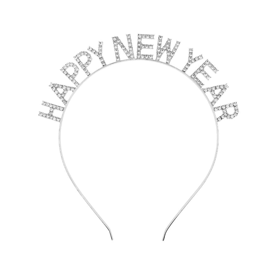 Opaska do Włosw Happy New Year z Metalem i Cyrkoniami Srebrna - One Size Opaski do włosów 1 ct Srebrny Damski