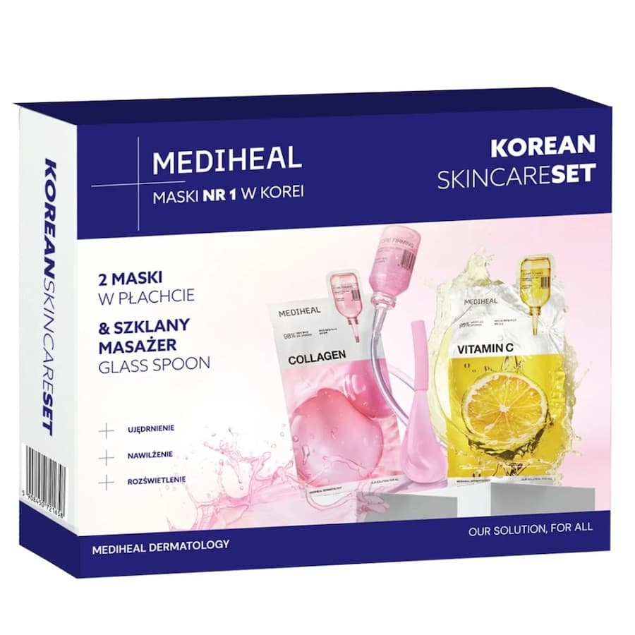 Korean Skin Care Set - zestaw odmładzająco-energizujący z 2 maskami w płachcie i masażerem glass spoon