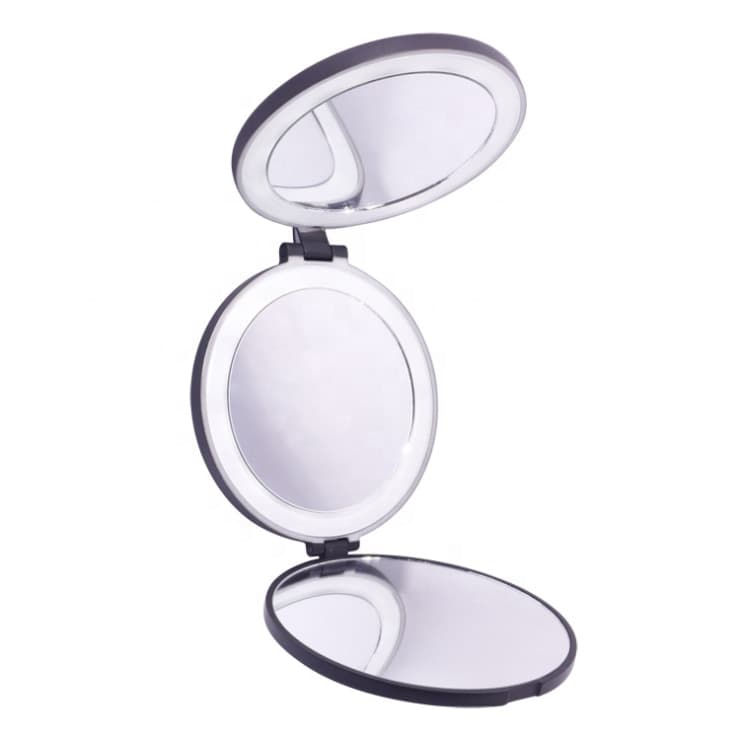 UNIQ Tri-fold Kompaktowe lusterko podróżne ze światłami LED Lusterka kosmetyczne 1 ct Czarny