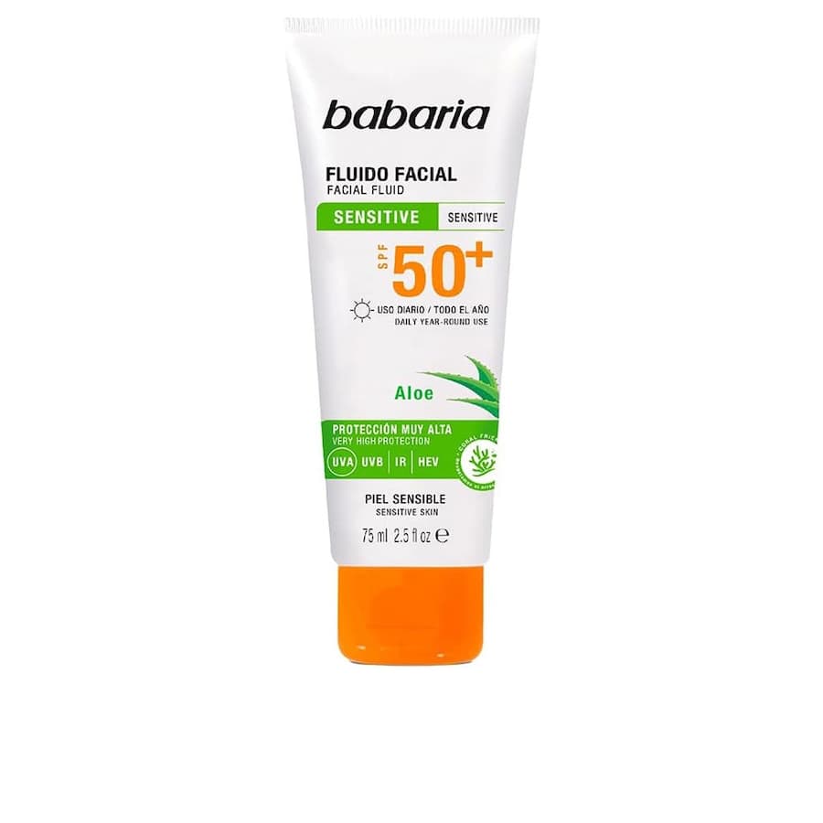Płyn do twarzy z aloesem do skóry wrażliwej SPF 50+ Ochrona przeciwsłoneczna
