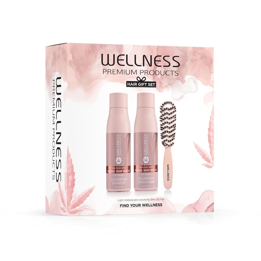 WELLNESS PREMIUM PRODUCTS zestaw VolumePLEX (szampon, odżywka, szczotka różowa mała) Zestawy do pielęgnacji włosów 1 ct