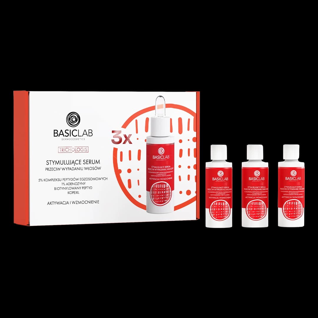 Zestaw 3x stymulujące serum przeciw wypadaniu włosów, 5% kompleksu peptydów egzosomowych, 1% adenozyny, biotynylowany peptyd, kopexil, Aktywacja i Wzmocnienie