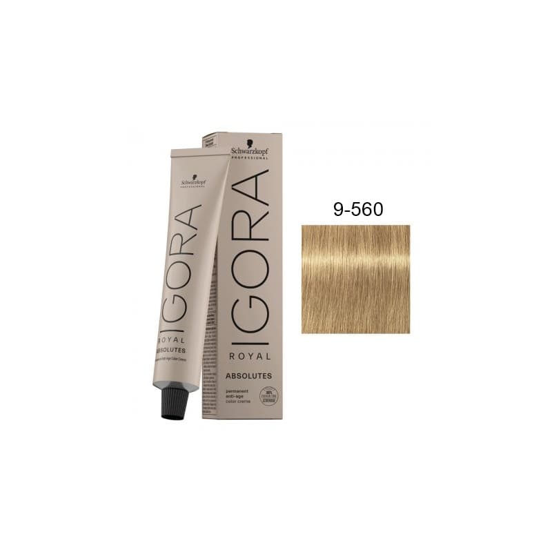 Professional Igora Royal Absolutes - trwała farba do włosów z kolagenem, 9-560 | Ekstra jasny, złocisto-czekoladowy blond Naturale
