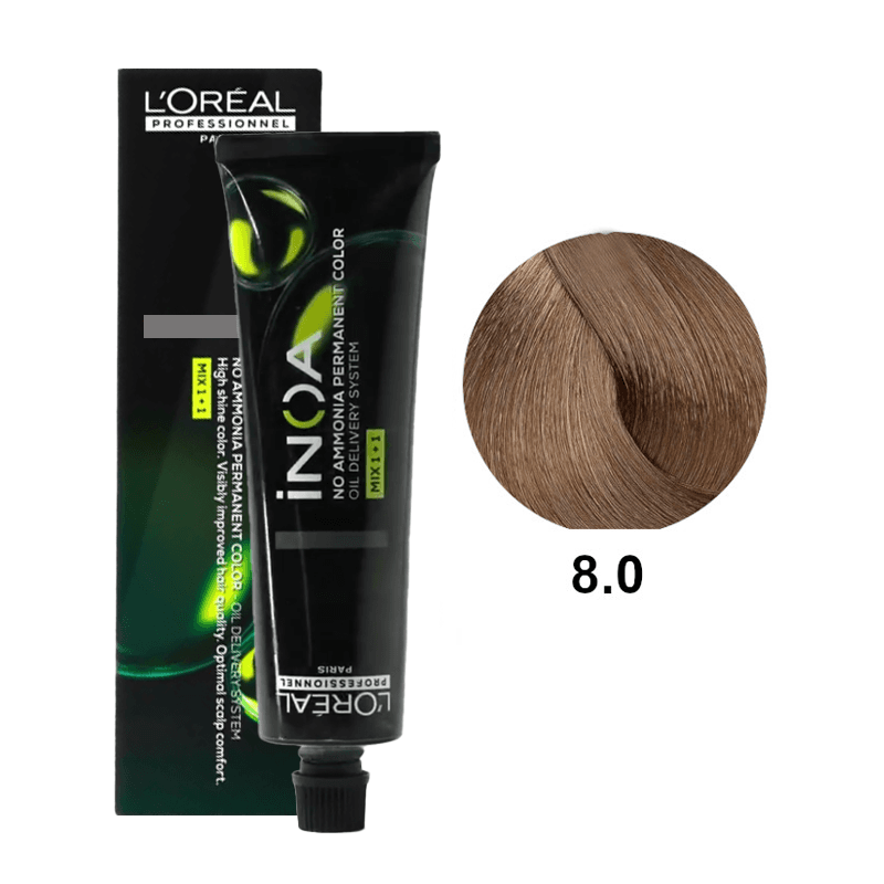 iNOA 8.0 | Bezamoniakowa trwała farba do włosów - kolor 8.0 jasny blond intensywny