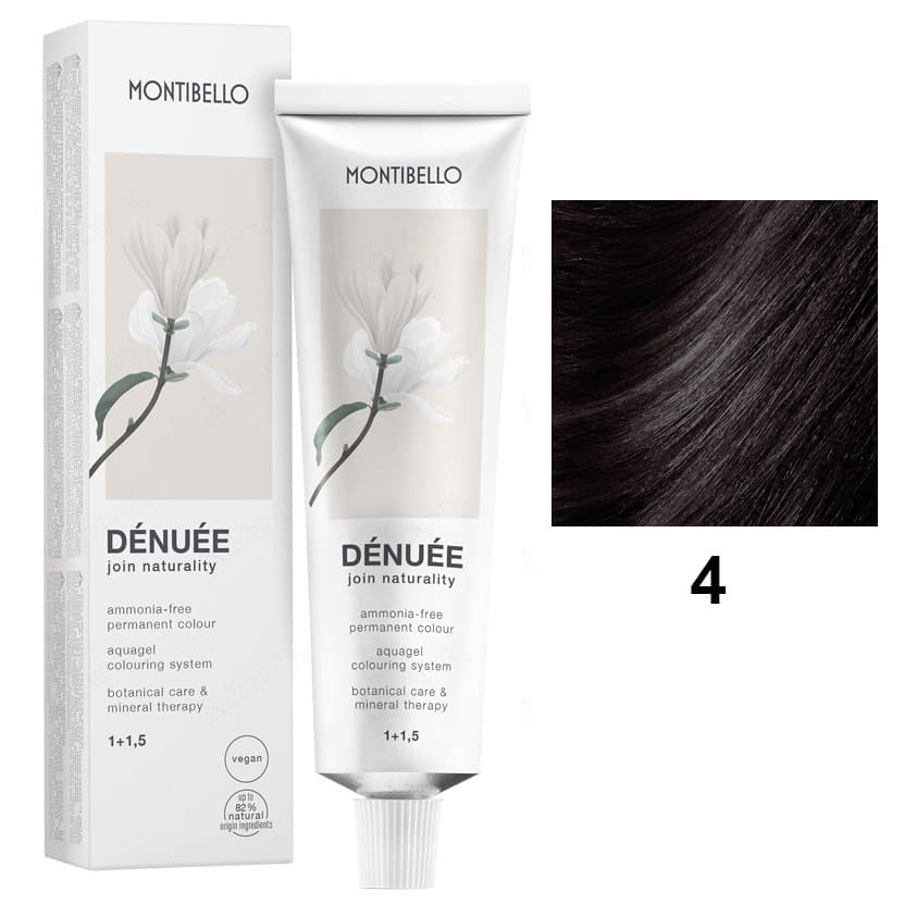 Denuee | Bezamoniakowa wegańska trwała farba do włosów - kolor 4 medium brown