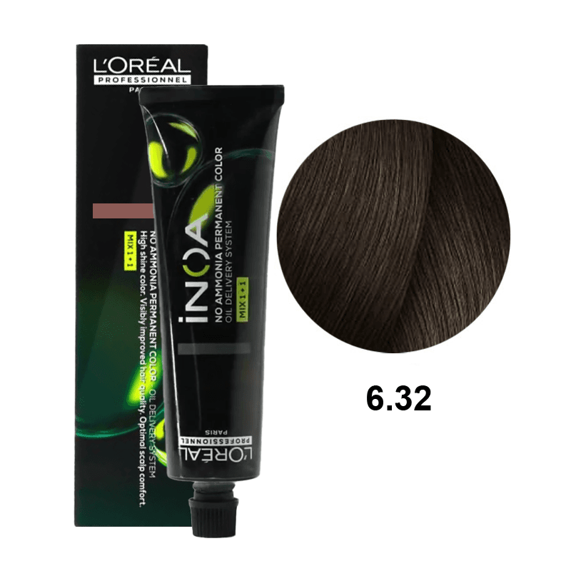 iNOA 6.32 | Bezamoniakowa trwała farba do włosów - kolor 6.32 ciemny złoty blond opalizujący