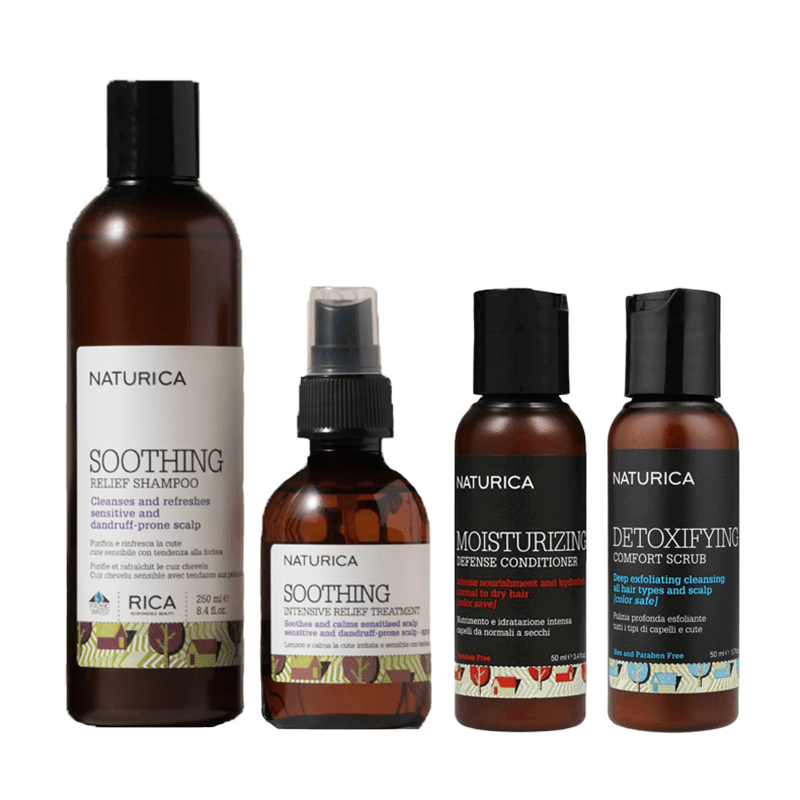 Soothing | Zestaw trychologiczny łagądzący: szampon + serum + peeling + odżywka + kosmetyczka