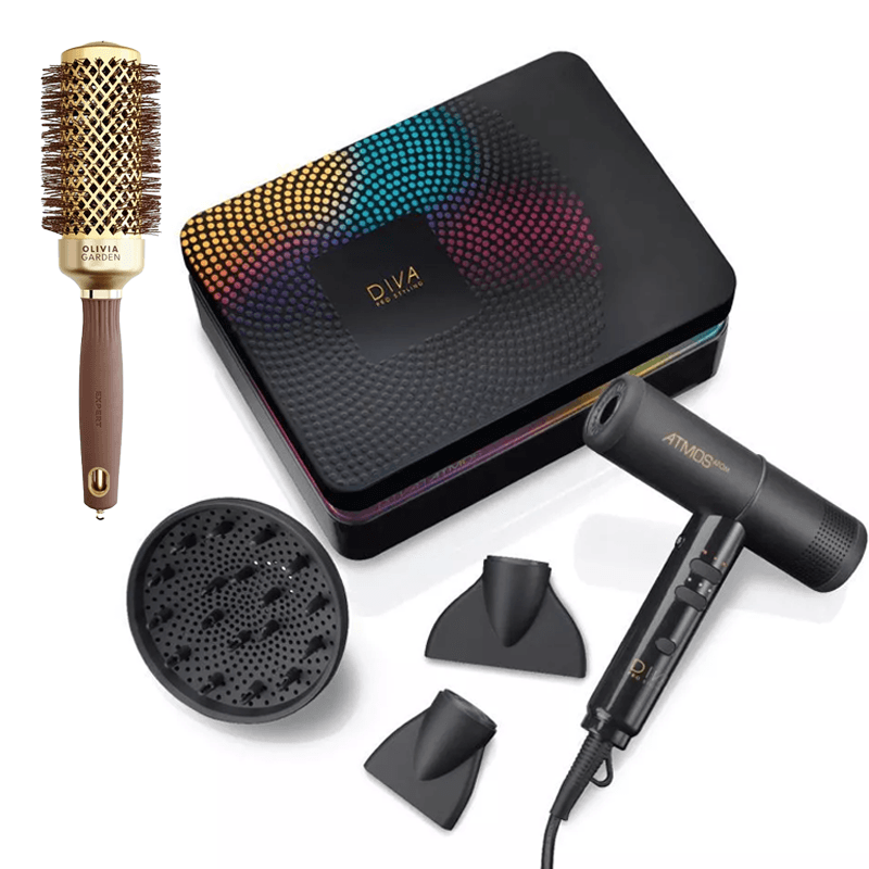 Expert Blowout Shine Wavy Bristles Gold&Brown 45mm + Diva Pro Styling Atmos Dryer Compact Diffuser (ATM002)