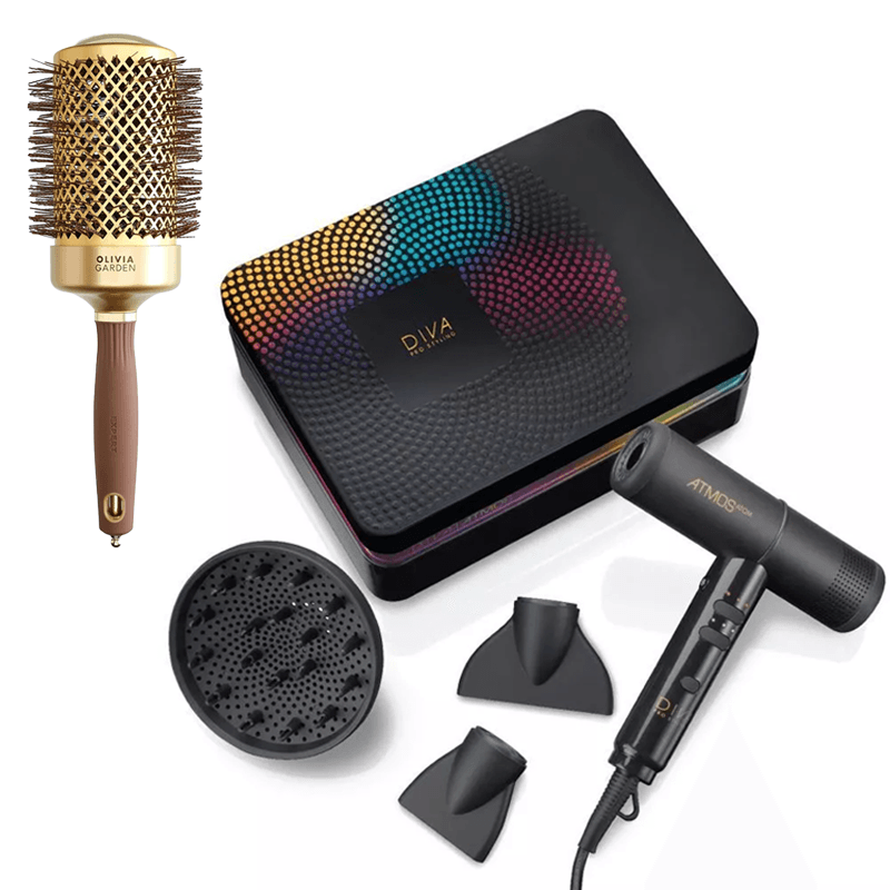 Expert Blowout Shine Wavy Bristles Gold&Brown 65mm + Diva Pro Styling Atmos Dryer Compact Diffuser (ATM002)