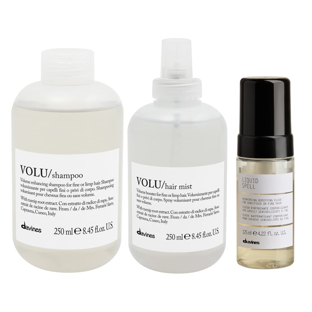 Volu and Liquid Spell | Zestaw zwiększający objętość: szampon + odżywka w sprayu + pogrubiający fluid