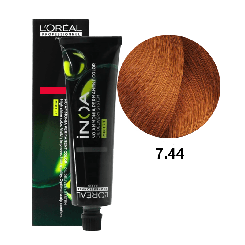 iNOA 7.44 | Bezamoniakowa trwała farba do włosów - kolor 7.44 blond miedziany intensywny