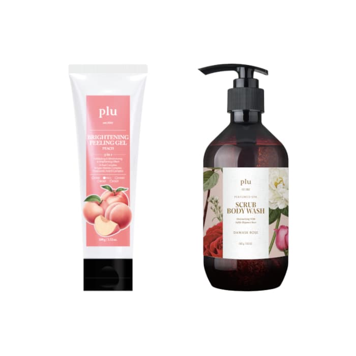 Brightening Peeling Gel Peach - (1ea) & Perfumed Spa Scrub Body Wash - - Damask Rose (1ea) Set