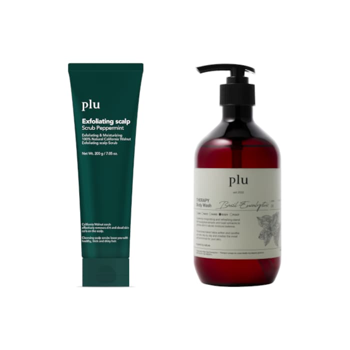 Exfoliating Scalp Scrub Peppermint - (1ea) & Therapy Body Wash - - Basil Eucalyptus (1ea) Set