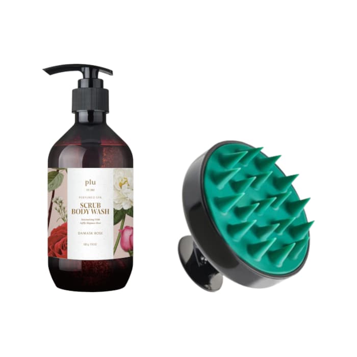 Theraphy Scalp Scaling Scrub Brush - & Perfumed Spa Scrub Body Wash - - Damask Rose (1ea) Set