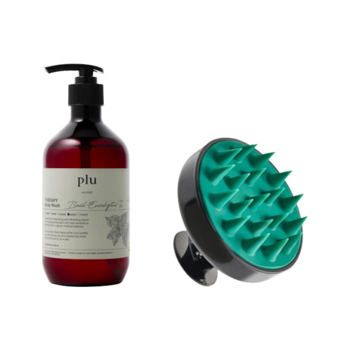 Theraphy Scalp Scaling Scrub Brush - & Therapy Body Wash - - Basil Eucalyptus (1ea) Set