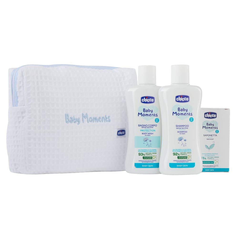 Baby Moments Blue zestaw płyn do kąpieli + szampon do włosów + delikatne mydło