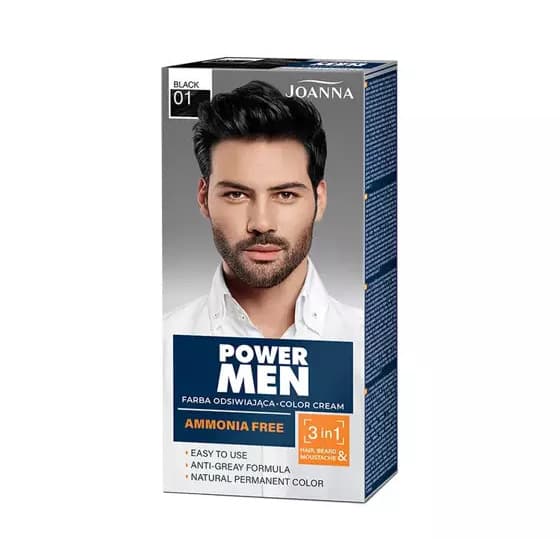Power Men - Color Cream - Farba odsiwiająca do włosów, brody i wąsów dla mężczyzn - 01 Black