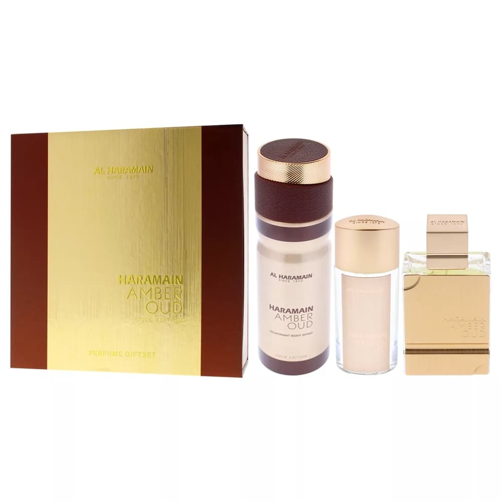 Amber Oud Gold Edition zestaw woda perfumowana spray + woda perfumowana spray + dezodorant spray (W)