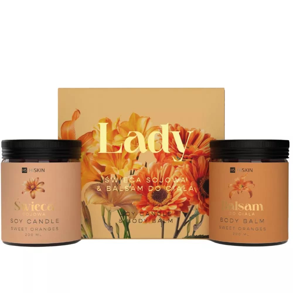 Lady Sweet Oranges zestaw świeczka sojowa, + balsam do ciała