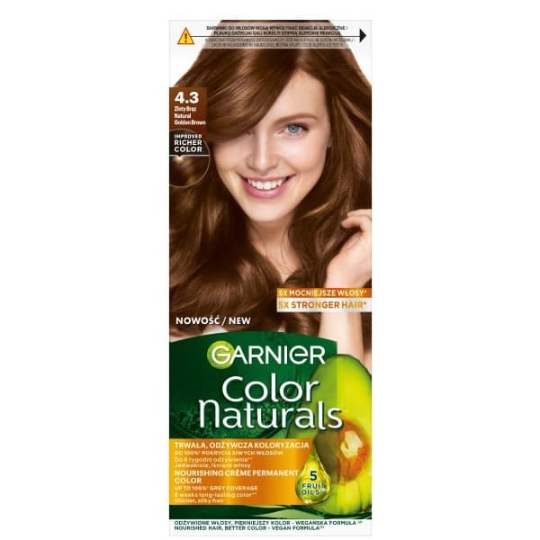 Color Naturals 4.3 Złoty brąz, odżywcza farba do włosów, do 100% pokrycia siwych włosów