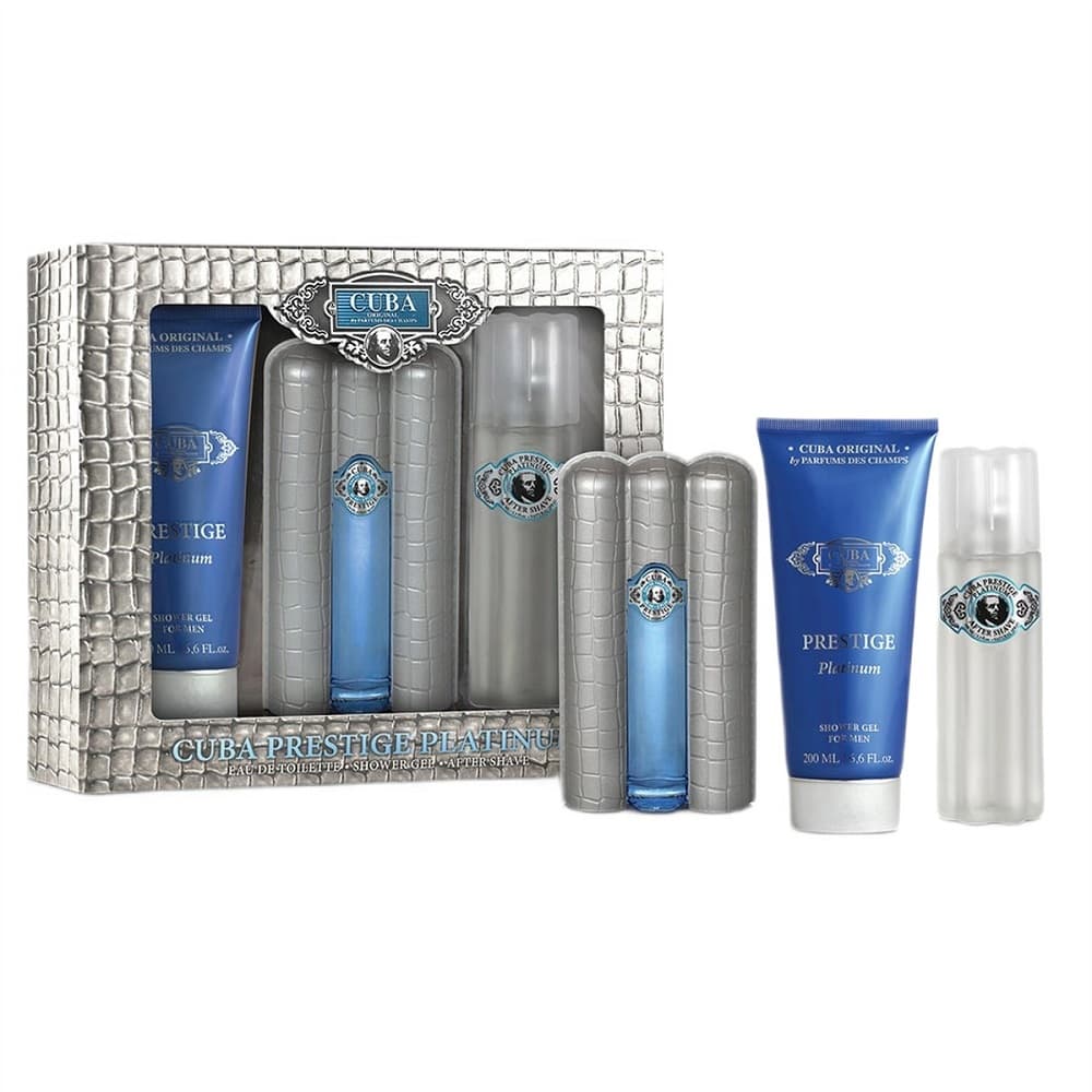 Cuba Prestige Platinum zestaw woda toaletowa spray + żel pod prysznic + woda po goleniu (M)
