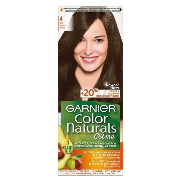 Color Naturals 4 Brąz, odżywcza farba do włosów, do 100% pokrycia siwych włosów