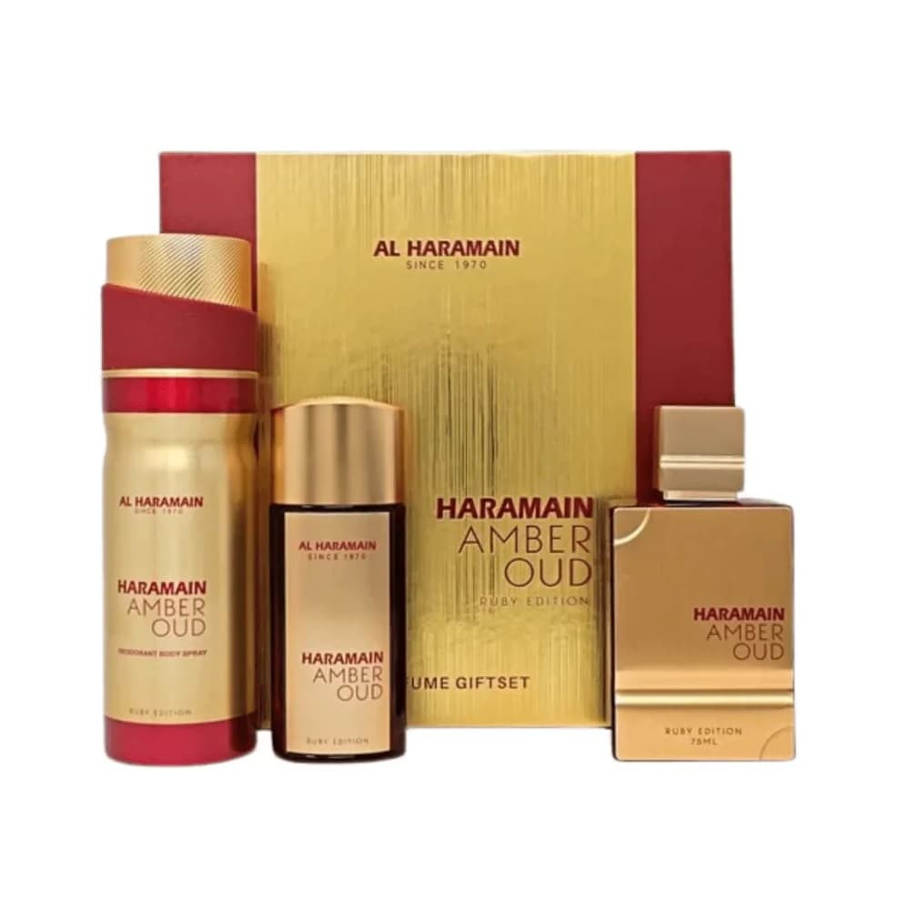Amber Oud Ruby Edition zestaw woda perfumowana spray + woda perfumowana spray + dezodorant spray (U)