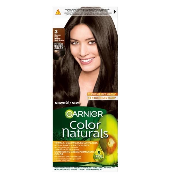Color Naturals 3 Ciemny brąz, odżywcza farba do włosów, do 100% pokrycia siwych włosów