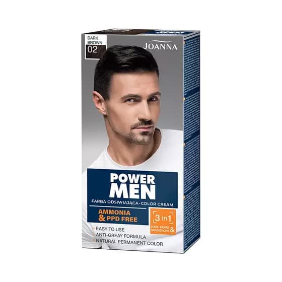 Power Men - Color Cream - Farba odsiwiająca do włosów, brody i wąsów dla mężczyzn - 02 Dark Brown