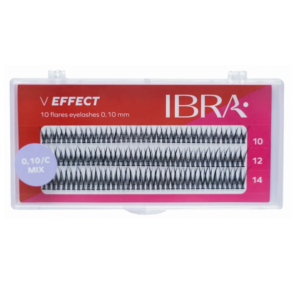 Ibra - V EFFECT - 10 FLARES EYELASH 0,10 mm / C - Kępki sztucznych rzęs -. - MIX (10mm, 12mm, 14mm)